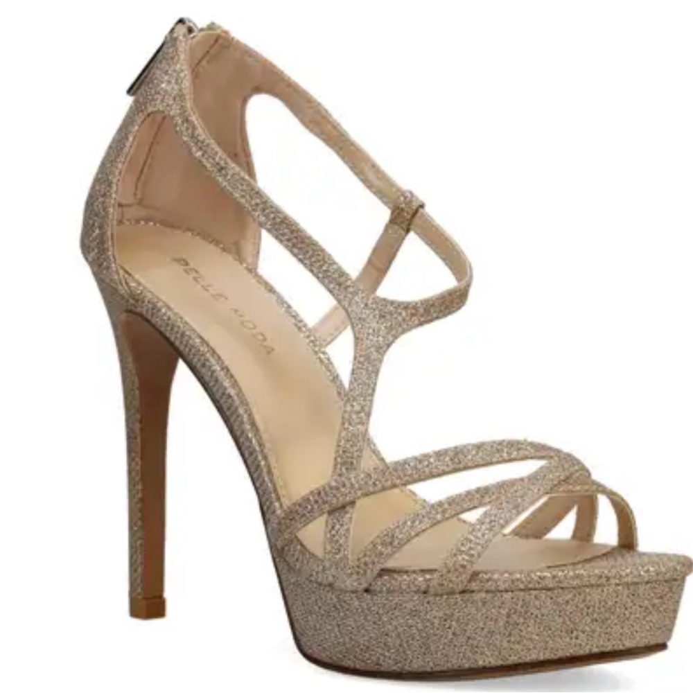 PELLE MODA ONEDA-TX GOLD METALLIC TEXTILE STRAPPY SANDAL, SIZE 8 NEW IN BOX
